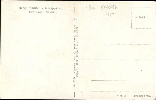 Ak Bad Gottleuba-Berggießhübel in Sachsen, Hochwasser Denkmal, Gedenken der Schreckensnacht 1927