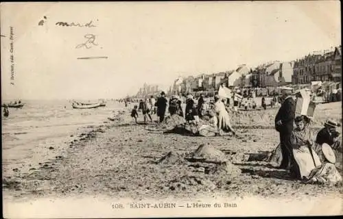 Ak Saint Aubin sur Mer Calvados, L'Heure du Bain