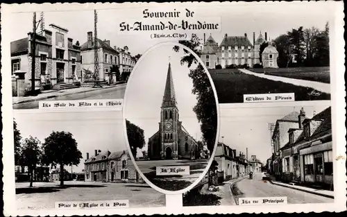 Foto Ak Saint Amand de Vendome Loir et Cher, Place de l'Eglise et la Poste, La rue Principale