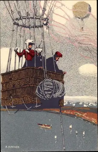 Künstler Ak Marxer, A., Zürich, Fesselballon im Flug, Gordon Bennett Wettfliegen 1909