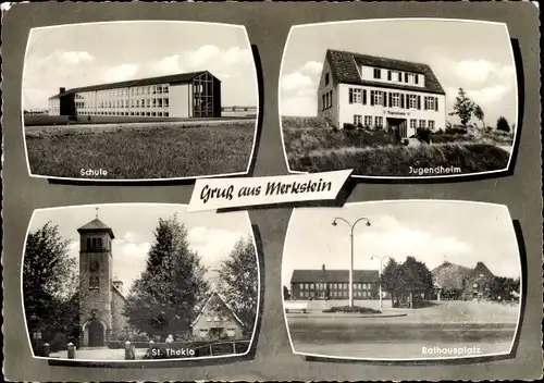 Ak Merkstein Herzogenrath Nordrhein Westfalen, Schule,Jugendheim, Rathausplatz, St. Thekla