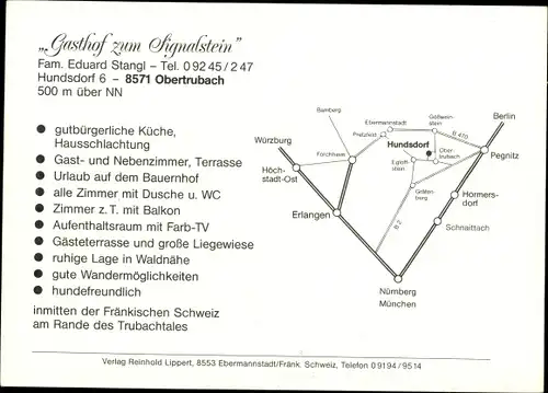 Ak Hundsdorf Rheinland Pfalz, Gasthof Zum Signalstein, Inneres, Anfahrtskarte