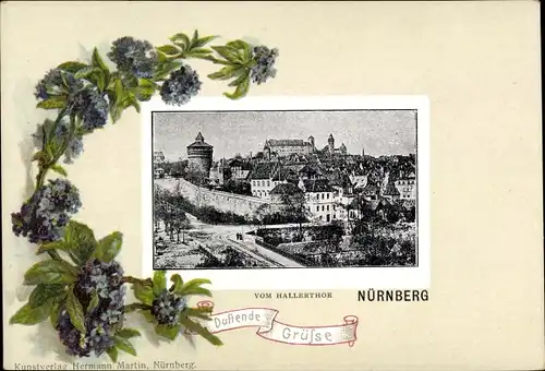 Passepartout Ak Nürnberg in Mittelfranken, Hallertor, Panorama vom Ort