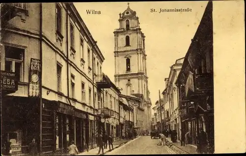 Ak Vilnius Wilna Litauen, St. Johannisstraße, Kirchturm, Geschäft