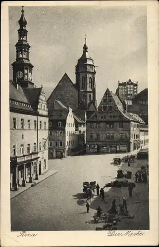 Ak Pirna Elbe Osterzgebirge, der Markt