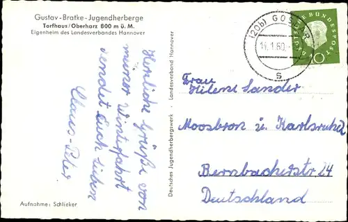 Ak Torfhaus Altenau Schulenberg Clausthal Zellerfeld im Oberharz, Gustav Bratke Jugendherberge