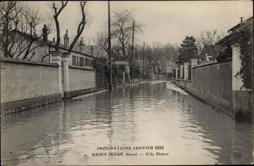 Ak Saint Maur des Fossés Val de Marne, Inondations Janvier 1910, Villa Shaken