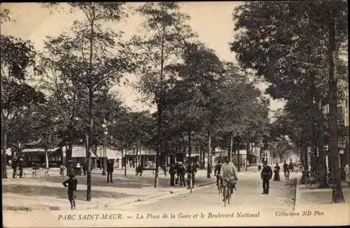 Ak Saint Maur des Fossés Val de Marne, Le Parc, La Place de la Gare et le Boulevard National