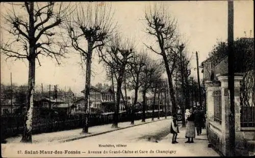 Ak Saint Maur des Fossés Val de Marne, Avenue du Grand Chene et Gare de Champigny