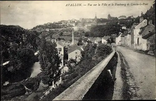 Ak Avallon Yonne, Vue sur la Ville et le Faubourg de Cousin-le-Pont