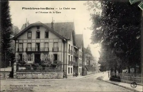 Ak Plombières les Bains Lothringen Vosges, Le Chalet rose et l'Avenue de la Gare