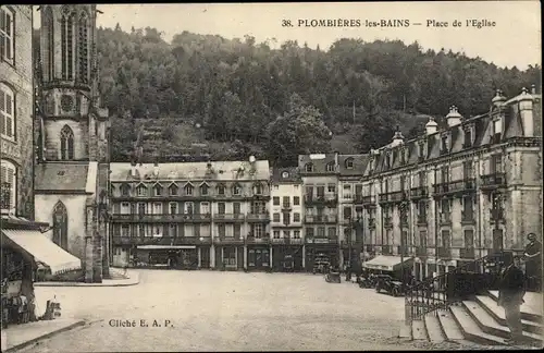 Ak Plombières les Bains Lothringen Vosges, Place de l'Eglise