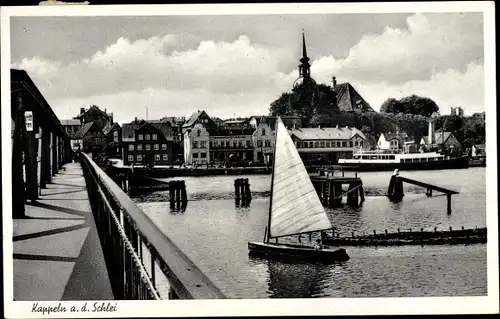 Ak Kappeln an der Schlei, Panorama vom Ort, Segelpartie