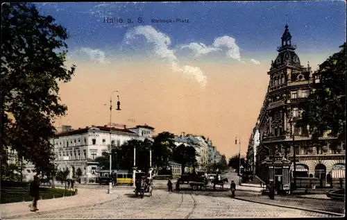 Ak Halle an der Saale, Riebeck Platz, Straßenbahn