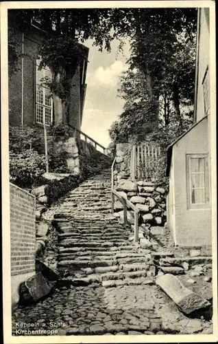 Ak Kappeln an der Schlei, Kirche, Kirchentreppe