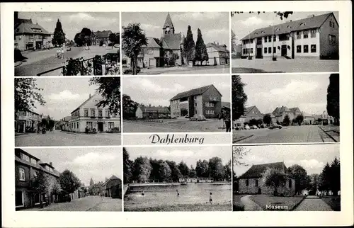 Ak Dahlenburg in Niedersachsen, Museum, Freibad, Straßenpartie, Kirche