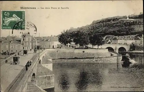 Ak Montereau Seine et Marne, Les deux Ponts et Surville
