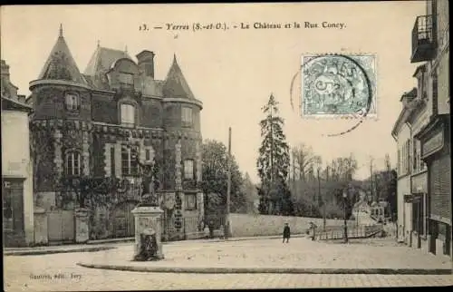 Ak Yerres Essonne, Le Chateau et la Rue Concy