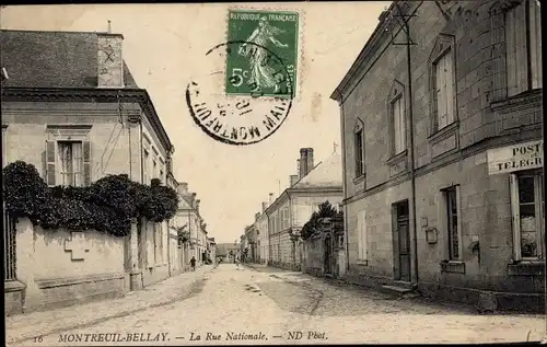 Ak Montreuil Bellay Maine et Loire, La Rue Nationale