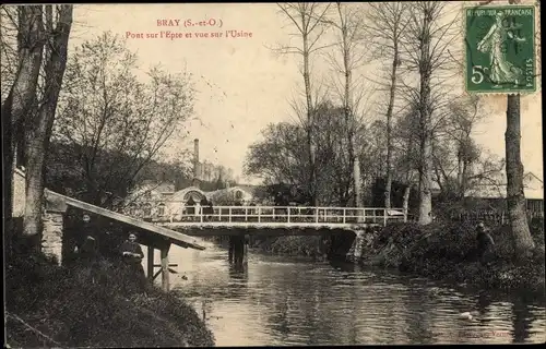 Ak Bray Val d'Oise, Pont sur l'Epte et vue sur l'Usine