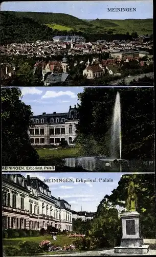 Ak Meiningen in Südthüringen, Erbprinzl. Palais, Denkmal, Brunnen