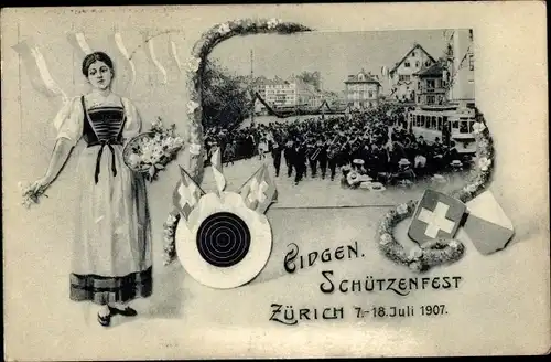 Wappen Ak Zürich Stadt Schweiz, Eidgenössisches Schützenfest 7.-18.7.1907