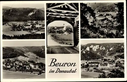 Ak Beuron im Donautal Württemberg, Kirche, Tunnelblick, Panorama vom Ort, Fliegeraufnahme