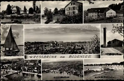 Ak Kressbronn am Bodensee, Panorama vom Ort, Segelboot, Sturm im Strandbad, Haus Ottenberg