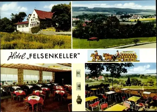 Ak Lauenau Rodenberg in Niedersachsen, Hotel Felsenkeller Außen und Innenansicht, Panorama