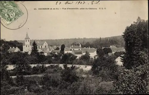 Ak Coubron Seine Saint Denis, vue d'ensemble, prise du Château, eglise