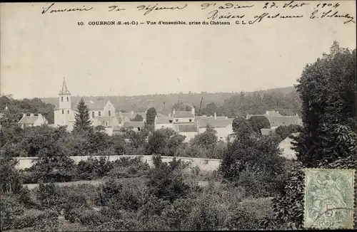 Ak Coubron Seine Saint Denis, vue d'ensemble, prise du Château, eglise