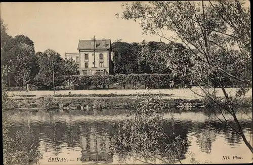 Ak Epinay sur Seine Seine Saint Denis, Villa Beauséjour, prise du rive opposée