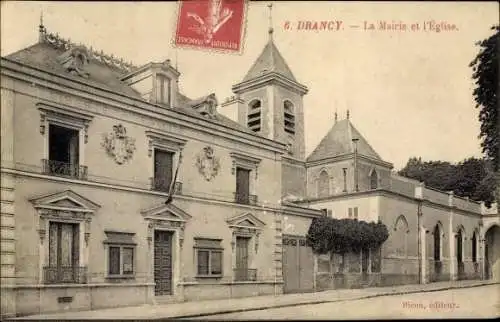 Ak Drancy Seine Saint Denis, La Mairie et l'Eglise, vue de face