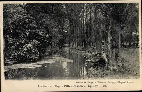 Ak Villemoisson sur Orge Essonne, Les Bords de l'Orge, Angeln