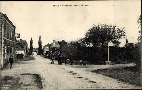 Ak Miré Maine et Loire, Route d'Angers a Mamers, Kutsche