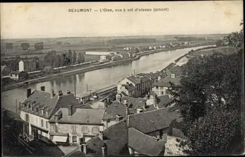 Ak Beaumont sur Oise Val d’Oise, L'Oise, vue a vol d'oiseau