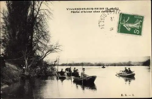 Ak Villennes sur Seine Yvelines, Peche d'Hiver chez Jallabert