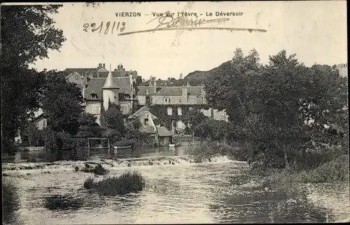 Ak Vierzon Cher, Vue sur l'Yevre, Le Deversoir