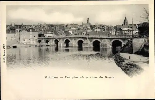 Ak Vierzon Cher, Vue generale et Pont du Bassin