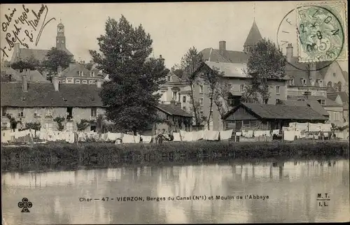 Ak Vierzon Cher, Berges du Canal et Moulin de l'Abbaye