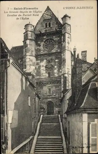 Ak St Florentin, Yonne, Les Grands Degrés de l´Église, Escalier du Portail Nord