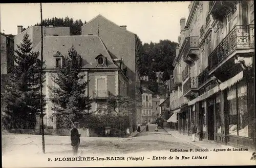 Ak Plombières les Bains Lothringen Vosges, Entree de la Rue Lietard