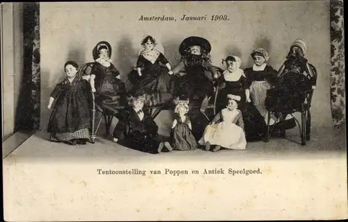Ak Tentoonstelling van Poppen en Antiek Speelgoed, Amsterdam 1903, Puppen in niederländischer Tracht
