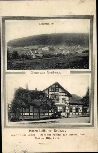 Ak Neuhaus im Solling Holzminden Niedersachsen, Gesamtansicht, Hotel zum braunen Hirsch