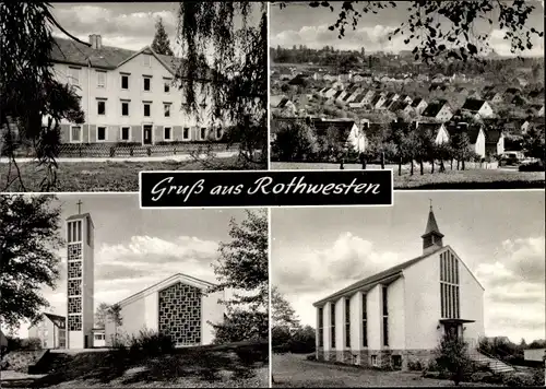 Ak Rothwesten Fuldatal Hessen, Panorama vom Ort, Kirchen, Panorama vom Ort