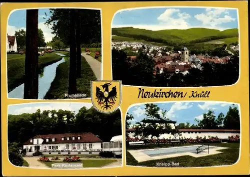 Ak Neukirchen Knüll Nordhessen, Promenade, Park Restaurant, Kneipp Bad, Wappen