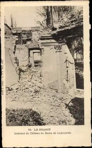 Ak Drancy Seine Saint Denis, Chateau du Baron de Ladoucette, Intérieur, Ruines