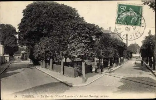 Ak Corbeil Essonne, La Rue du General Lucotte et l'Avenue Darblay