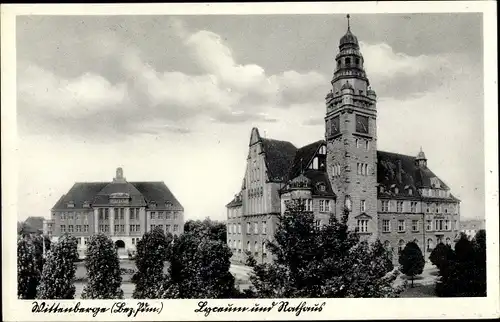 Ak Wittenberge an der Elbe, Lyzeum und Rathaus