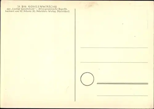 Künstler Ak Moritz, H., Kohlenwäsche, Lustige Gezähekiste, bergmännische Begriffe